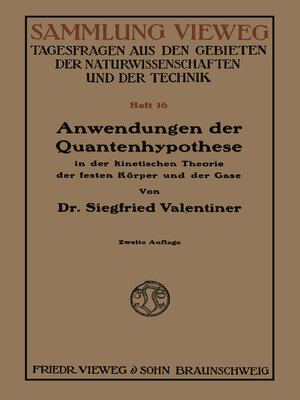 cover image of Anwendungen der Quantenhypothese in der kinetischen Theorie der festen Körper und der Gase in elementarer Darstellung